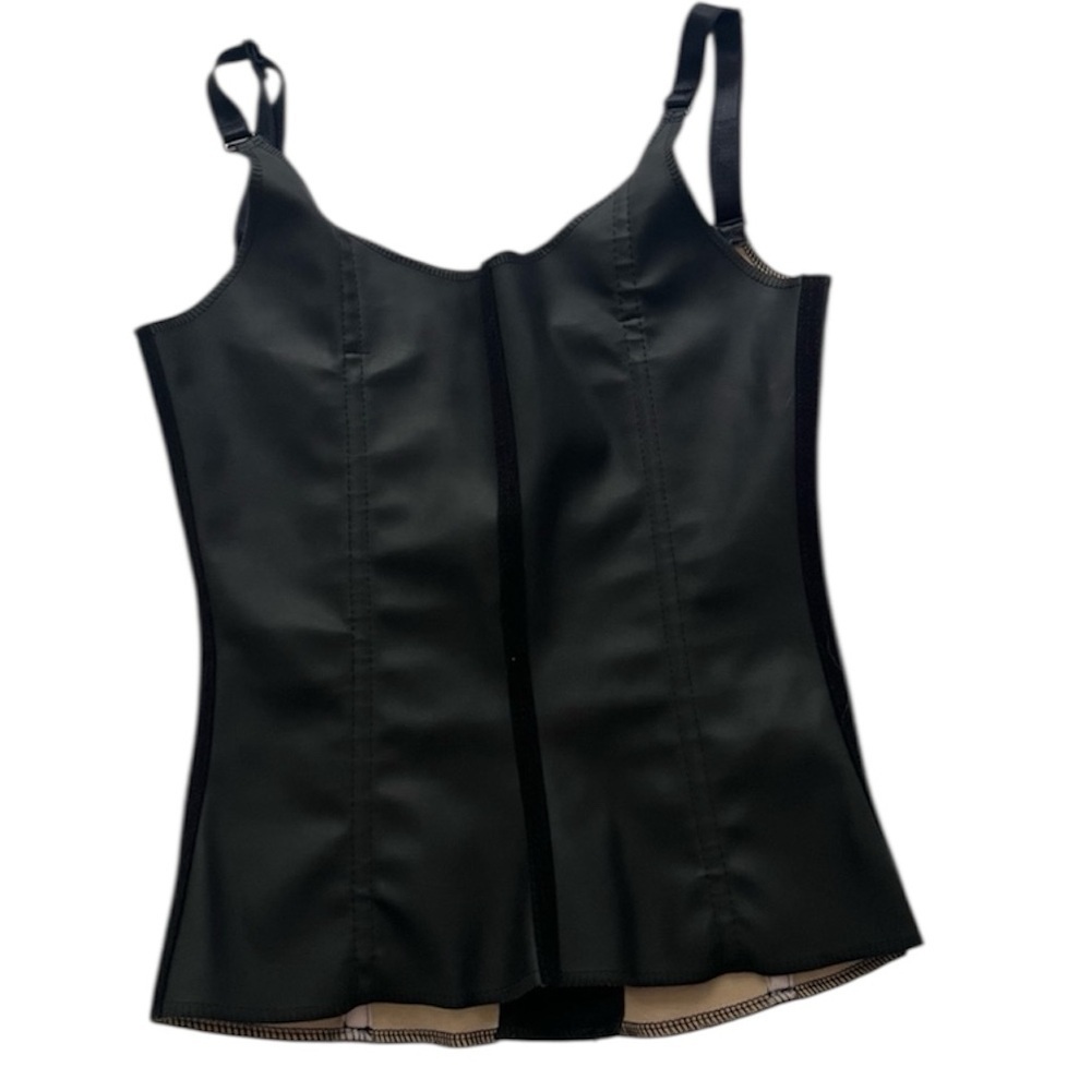Silhouette Corset Girdle Black Adjustable Straps Medium Faux Leather